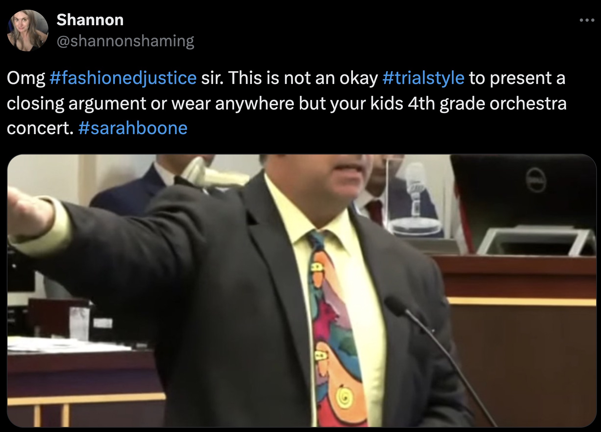 speech - Shannon Omg sir. This is not an okay to present a closing argument or wear anywhere but your kids 4th grade orchestra concert. B